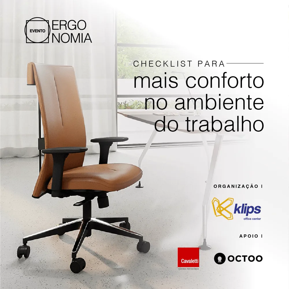 Arte com checklist para mais conforto no ambiente de trabalho, com cadeira Cavaletti