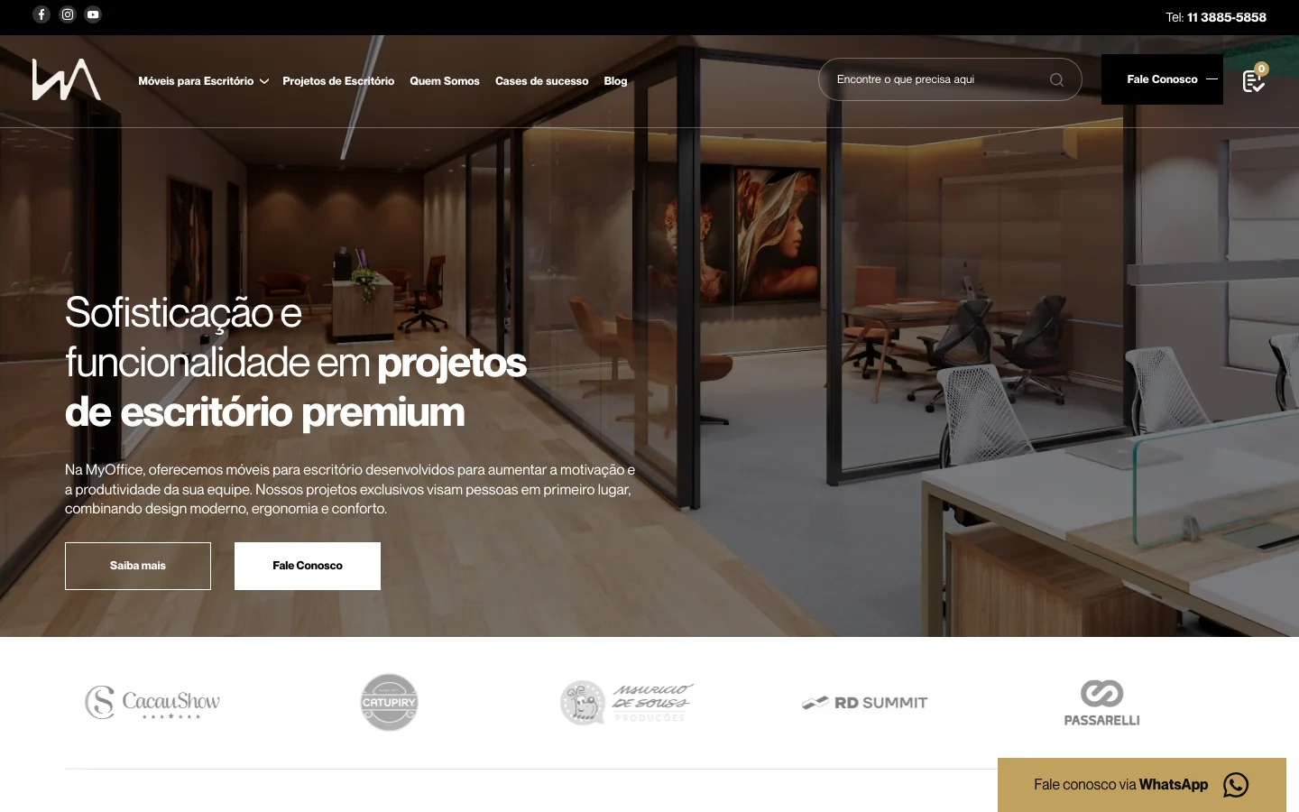 Página inicial do site da MyOffice Escritórios, criado pela Hello