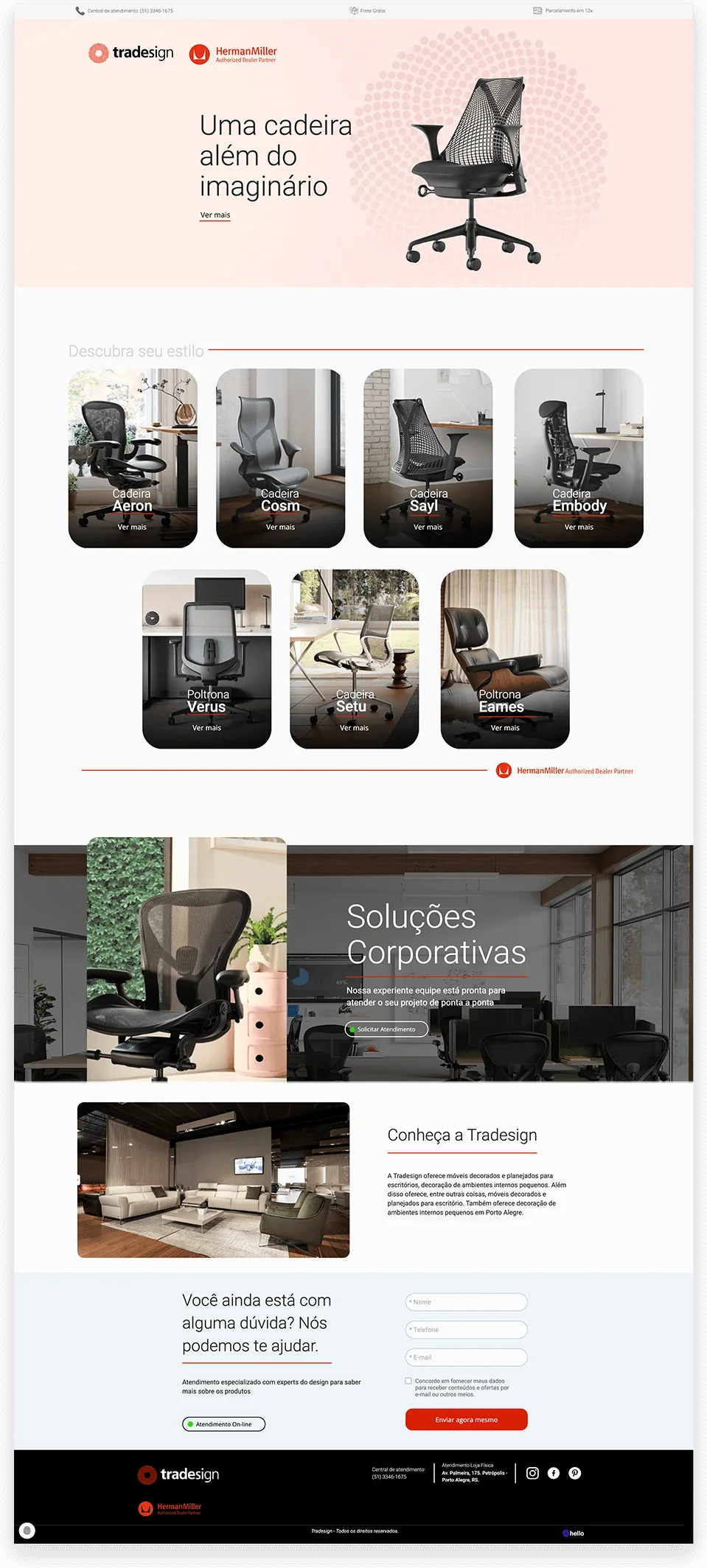 Página principal da landing page Herman Miller na Tradesign