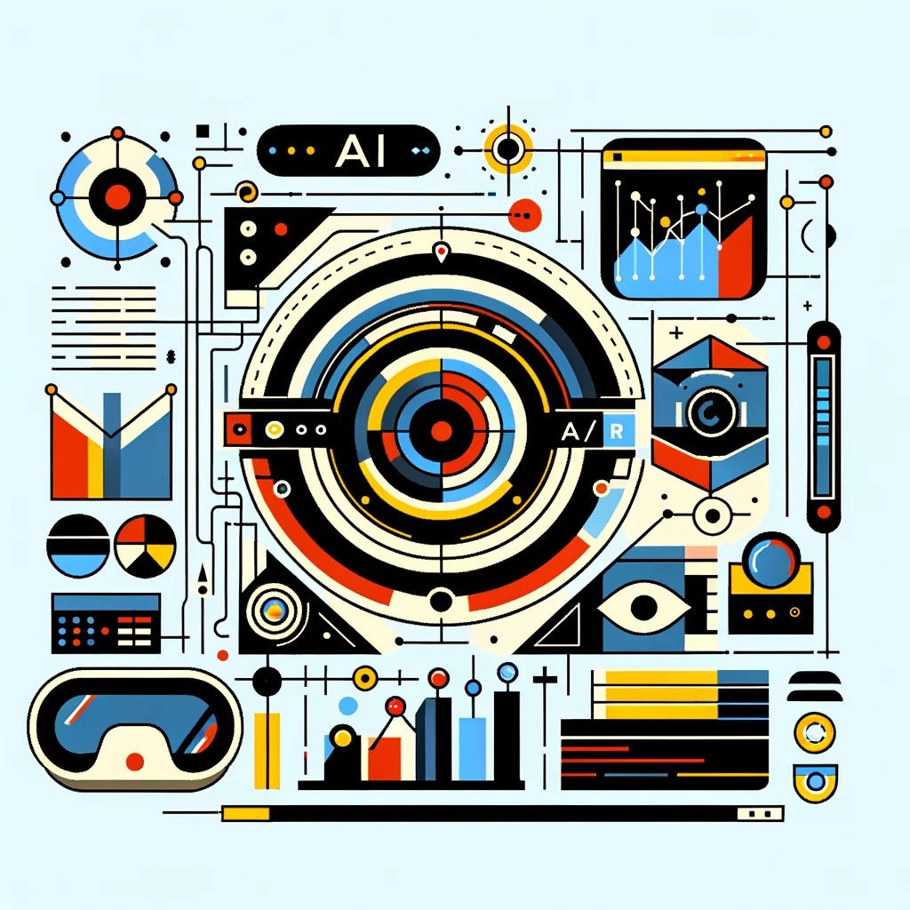 DALL·E 2024 05 24 13.25.24 Generate an image depicting the future of AI in marketing in Bauhaus style. Include elements such as AR VR glasses connected devices and data graphs em Inteligência Artificial Generativa no Marketing DALL·E 2024 05 24 13.25.24 Generate an image depicting the future of AI in marketing in Bauhaus style. Include elements such as AR VR glasses connected devices and data graphs no Hello Marketing B2B